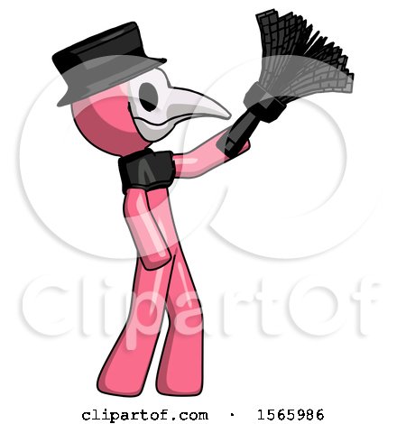 Pink Plague Doctor Man Dusting with Feather Duster Upwards by Leo Blanchette