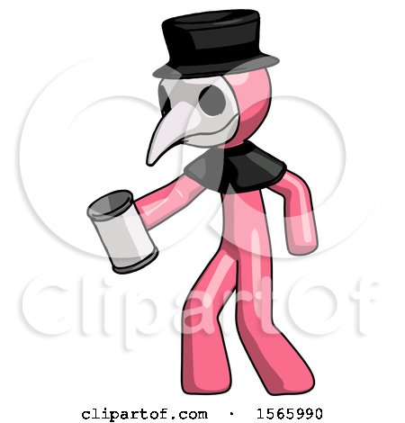 Pink Plague Doctor Man Begger Holding Can Begging or Asking for Charity Facing Left by Leo Blanchette