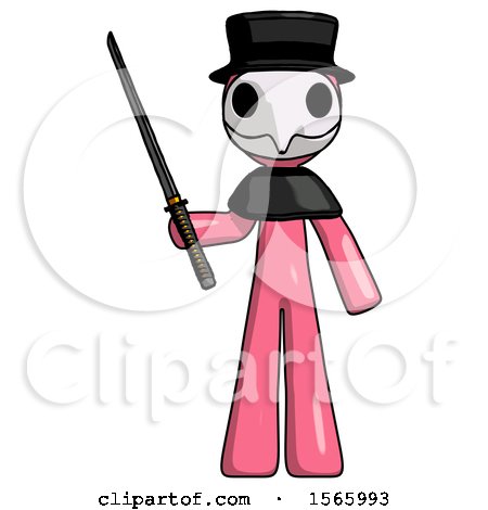 Pink Plague Doctor Man Standing up with Ninja Sword Katana by Leo Blanchette