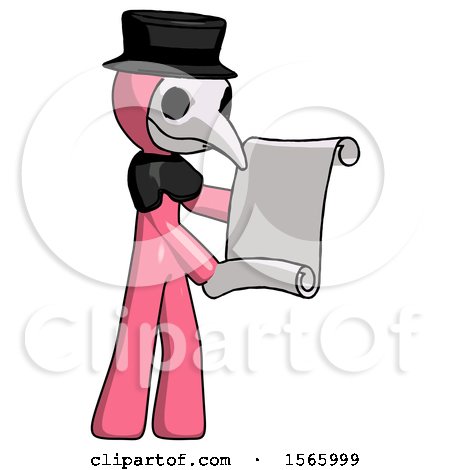 Pink Plague Doctor Man Holding Blueprints or Scroll by Leo Blanchette