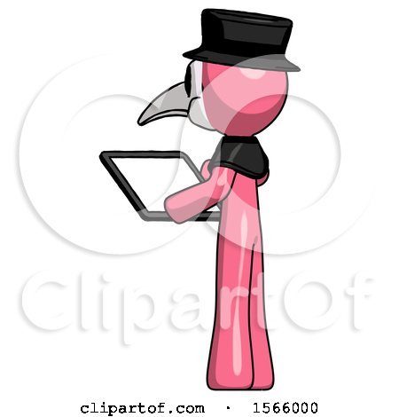Pink Plague Doctor Man Looking at Tablet Device Computer with Back to Viewer by Leo Blanchette