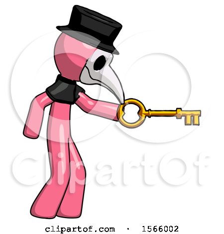 Pink Plague Doctor Man with Big Key of Gold Opening Something by Leo Blanchette