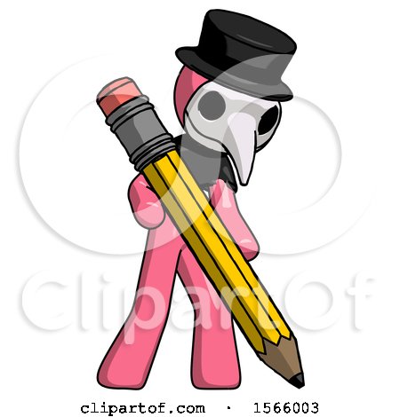 Pink Plague Doctor Man Writing with Large Pencil by Leo Blanchette