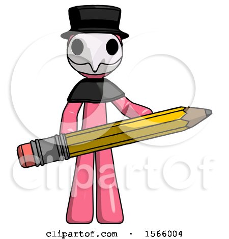 Pink Plague Doctor Man Writer or Blogger Holding Large Pencil by Leo Blanchette