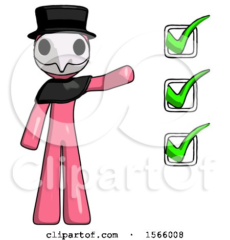 Pink Plague Doctor Man Standing by List of Checkmarks by Leo Blanchette