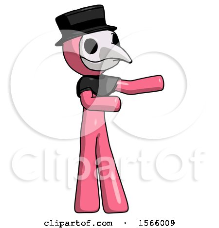 Pink Plague Doctor Man Presenting Something to His Left by Leo Blanchette