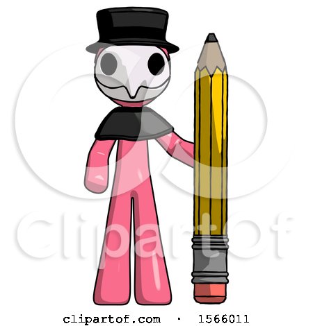Pink Plague Doctor Man with Large Pencil Standing Ready to Write by Leo Blanchette