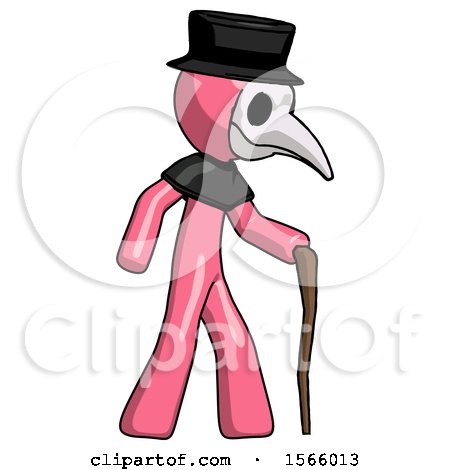 Pink Plague Doctor Man Walking with Hiking Stick by Leo Blanchette