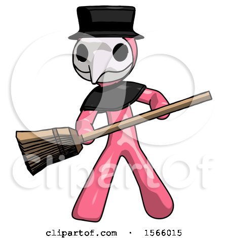 Pink Plague Doctor Man Broom Fighter Defense Pose by Leo Blanchette