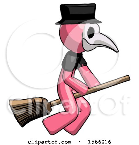 Pink Plague Doctor Man Flying on Broom by Leo Blanchette