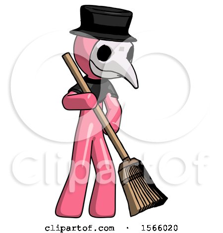 Pink Plague Doctor Man Sweeping Area with Broom by Leo Blanchette