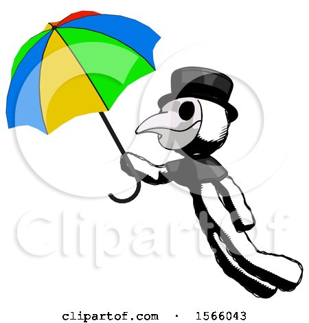 Ink Plague Doctor Man Flying with Rainbow Colored Umbrella by Leo Blanchette