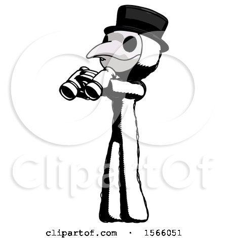 Ink Plague Doctor Man Holding Binoculars Ready to Look Left by Leo Blanchette