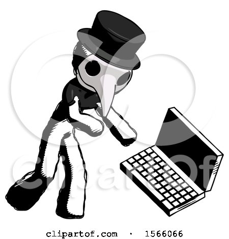 Ink Plague Doctor Man Throwing Laptop Computer in Frustration by Leo Blanchette