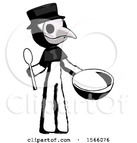 Ink Plague Doctor Man with Empty Bowl and Spoon Ready to Make Something by Leo Blanchette