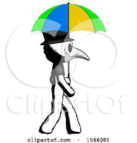 Ink Plague Doctor Man Walking with Colored Umbrella by Leo Blanchette