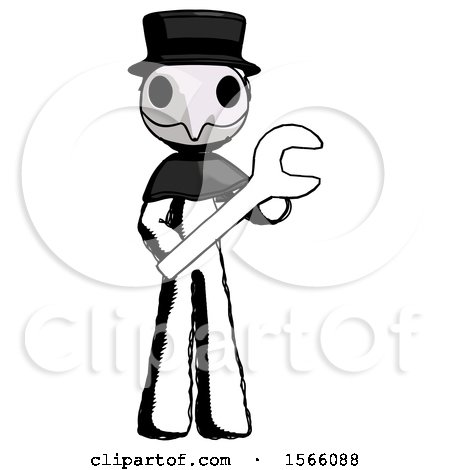 Ink Plague Doctor Man Holding Large Wrench with Both Hands by Leo Blanchette