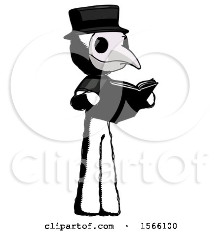 Ink Plague Doctor Man Reading Book While Standing up Facing Away by Leo Blanchette