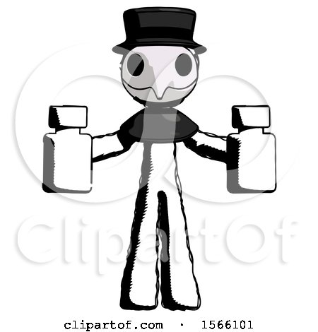 Ink Plague Doctor Man Holding Two Medicine Bottles by Leo Blanchette
