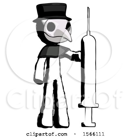 Ink Plague Doctor Man Holding Large Syringe by Leo Blanchette