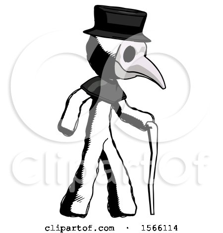 Ink Plague Doctor Man Walking with Hiking Stick by Leo Blanchette