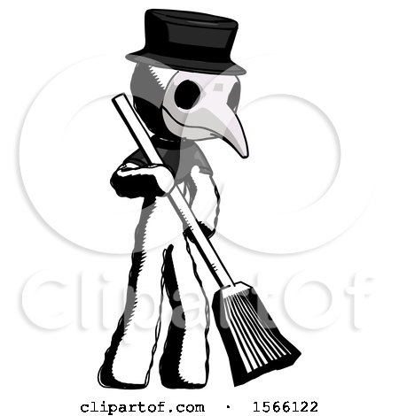 Ink Plague Doctor Man Sweeping Area with Broom by Leo Blanchette
