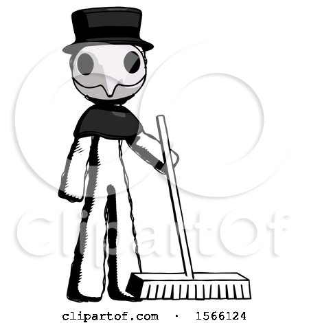 Ink Plague Doctor Man Standing with Industrial Broom by Leo Blanchette