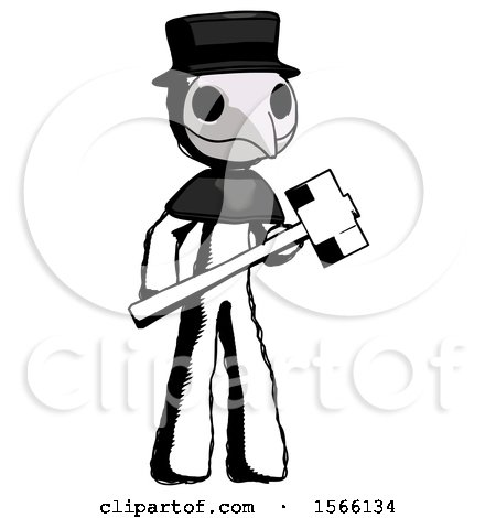 Ink Plague Doctor Man with Sledgehammer Standing Ready to Work or Defend by Leo Blanchette