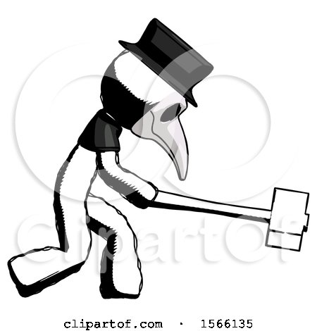 Ink Plague Doctor Man Hitting with Sledgehammer, or Smashing Something by Leo Blanchette