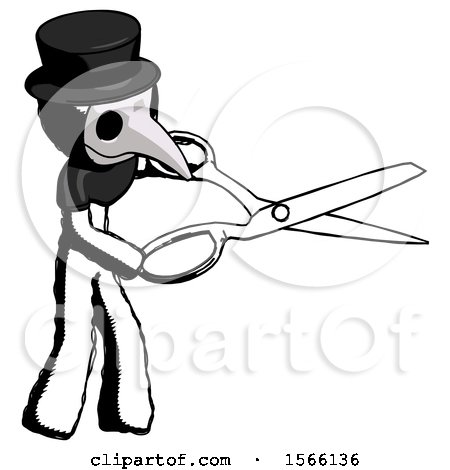Ink Plague Doctor Man Holding Giant Scissors Cutting out Something by Leo Blanchette