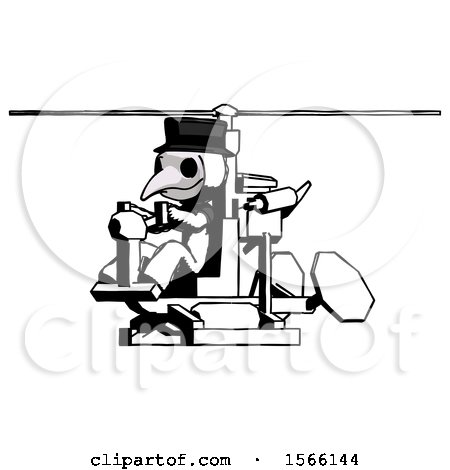 Ink Plague Doctor Man Flying in Gyrocopter Front Side Angle View by Leo Blanchette