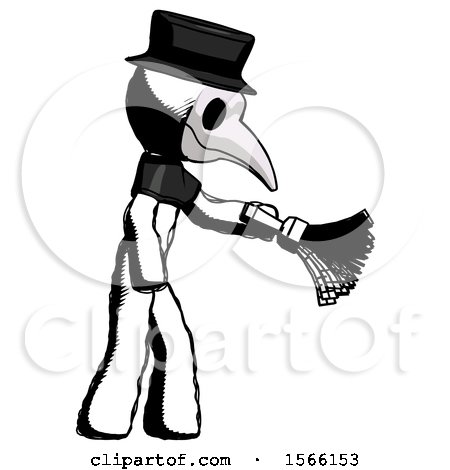 Ink Plague Doctor Man Dusting with Feather Duster Downwards by Leo Blanchette