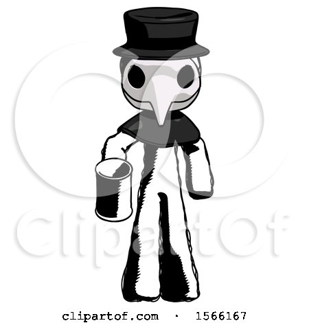 Ink Plague Doctor Man Begger Holding Can Begging or Asking for Charity by Leo Blanchette