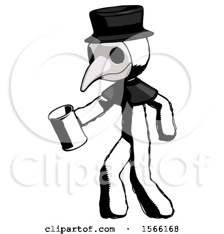 Ink Plague Doctor Man Begger Holding Can Begging or Asking for Charity Facing Left by Leo Blanchette