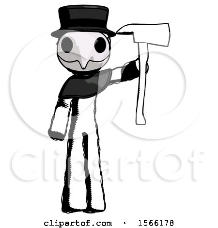 Ink Plague Doctor Man Holding up Red Firefighter's Ax by Leo Blanchette