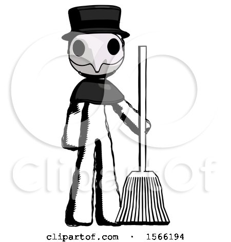 Ink Plague Doctor Man Standing with Broom Cleaning Services by Leo Blanchette