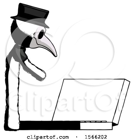 Ink Plague Doctor Man Using Large Laptop Computer Side Orthographic View by Leo Blanchette