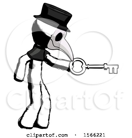 Ink Plague Doctor Man with Big Key of Gold Opening Something by Leo Blanchette