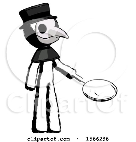 Ink Plague Doctor Man Frying Egg in Pan or Wok Facing Right by Leo Blanchette