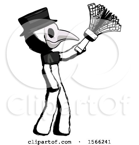 Ink Plague Doctor Man Dusting with Feather Duster Upwards by Leo Blanchette