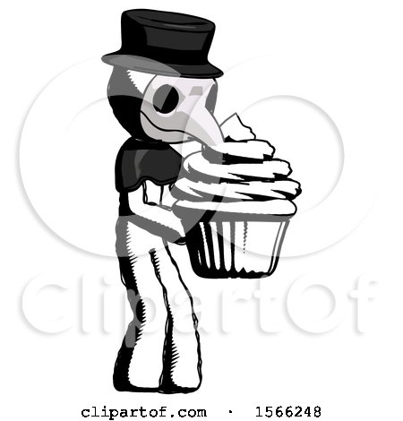 Ink Plague Doctor Man Holding Large Cupcake Ready to Eat or Serve by Leo Blanchette
