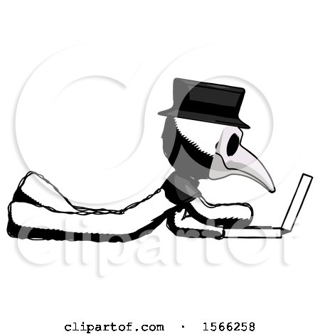 Ink Plague Doctor Man Using Laptop Computer While Lying on Floor Side View by Leo Blanchette