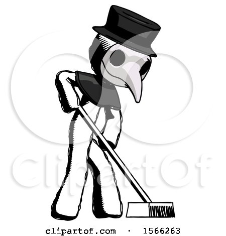 Ink Plague Doctor Man Cleaning Services Janitor Sweeping Side View by Leo Blanchette