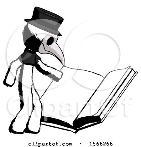 Ink Plague Doctor Man Reading Big Book While Standing Beside It by Leo Blanchette