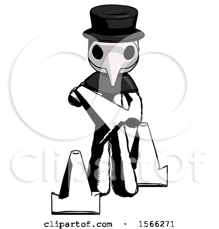 Ink Plague Doctor Man Holding a Traffic Cone by Leo Blanchette