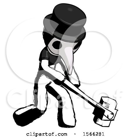 Ink Plague Doctor Man Hitting with Sledgehammer, or Smashing Something at Angle by Leo Blanchette