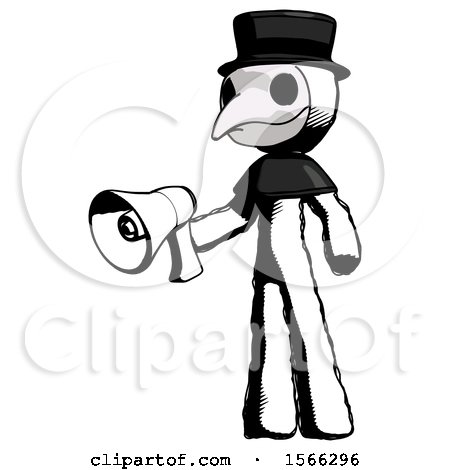 Ink Plague Doctor Man Holding Megaphone Bullhorn Facing Right by Leo Blanchette