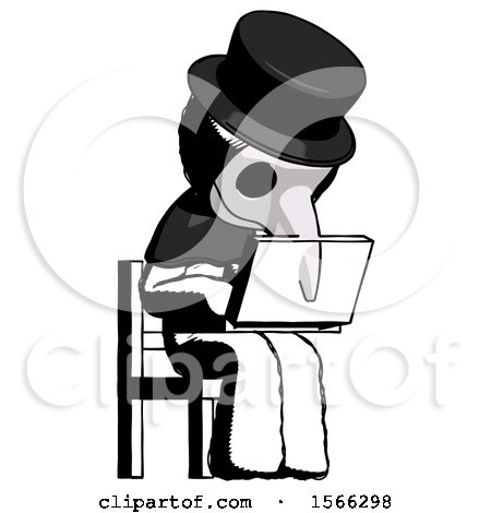 Ink Plague Doctor Man Using Laptop Computer While Sitting in Chair Angled Right by Leo Blanchette