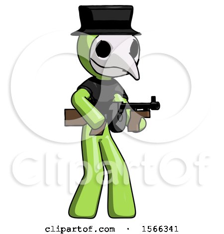 Green Plague Doctor Man Tommy Gun Gangster Shooting Pose by Leo Blanchette