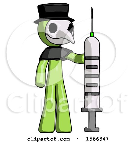 Green Plague Doctor Man Holding Large Syringe by Leo Blanchette